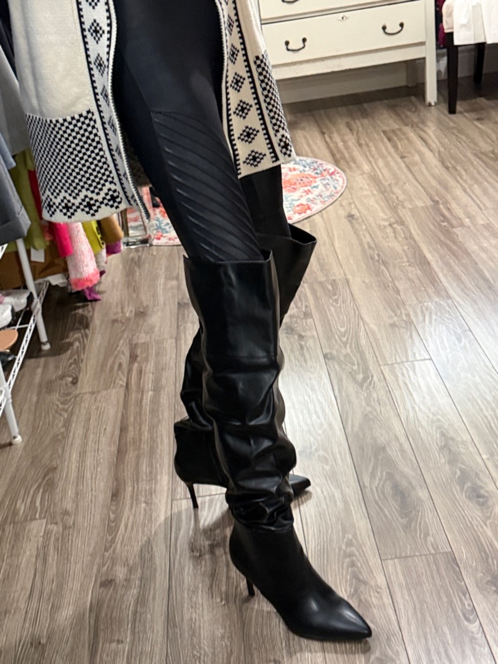 Dream Pairs Black Slouchy Over-the-Knee Pointed Stiletto Boots